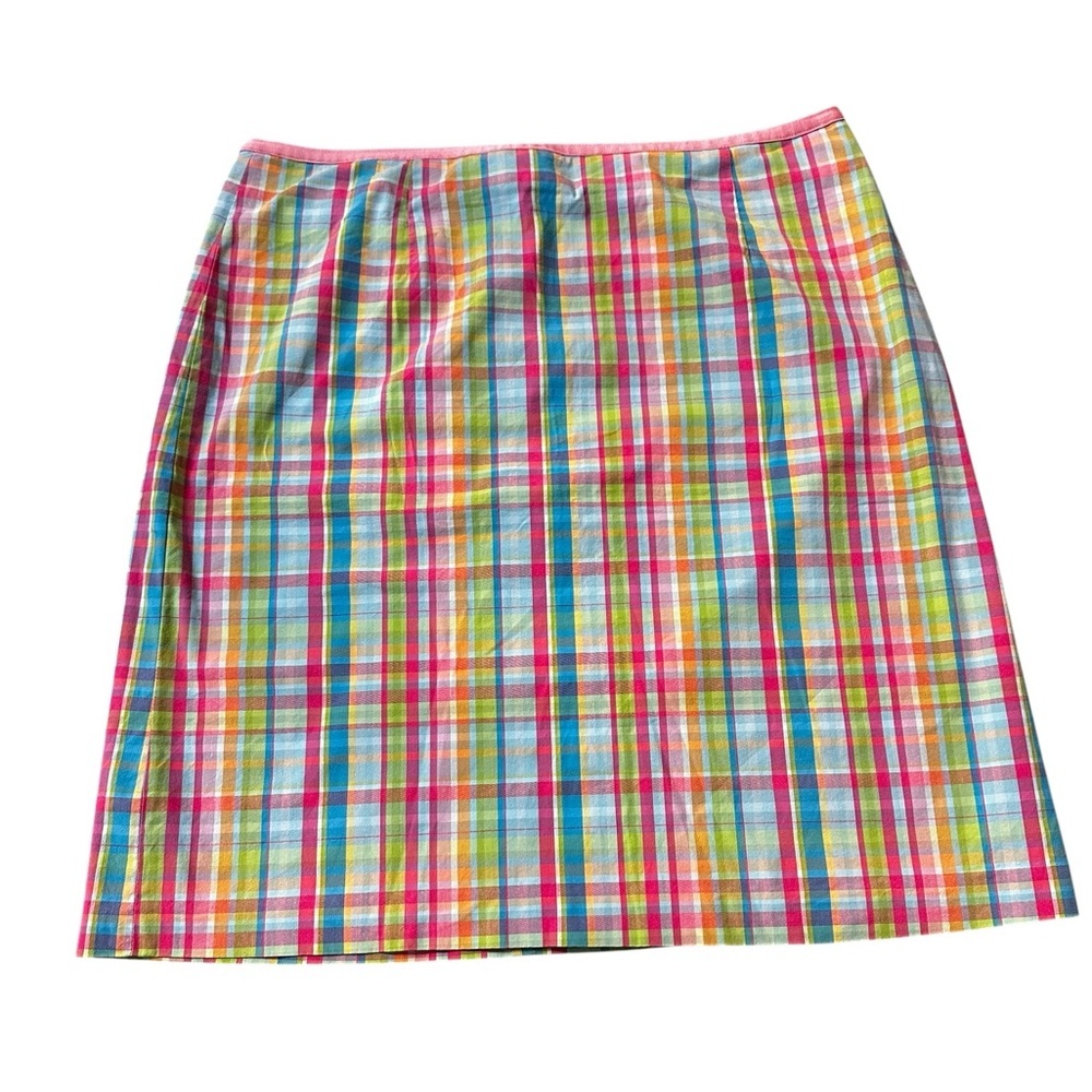 Vintage cotton, rainbow plaid skirt, size 14